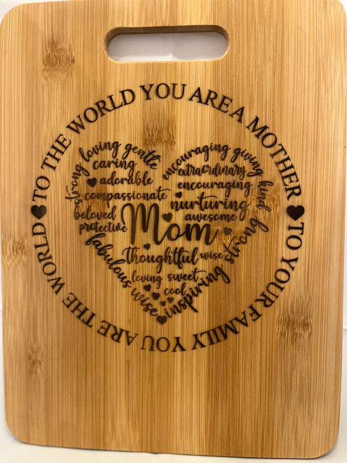 Custom engraved Mothers Day bamboo cutting board