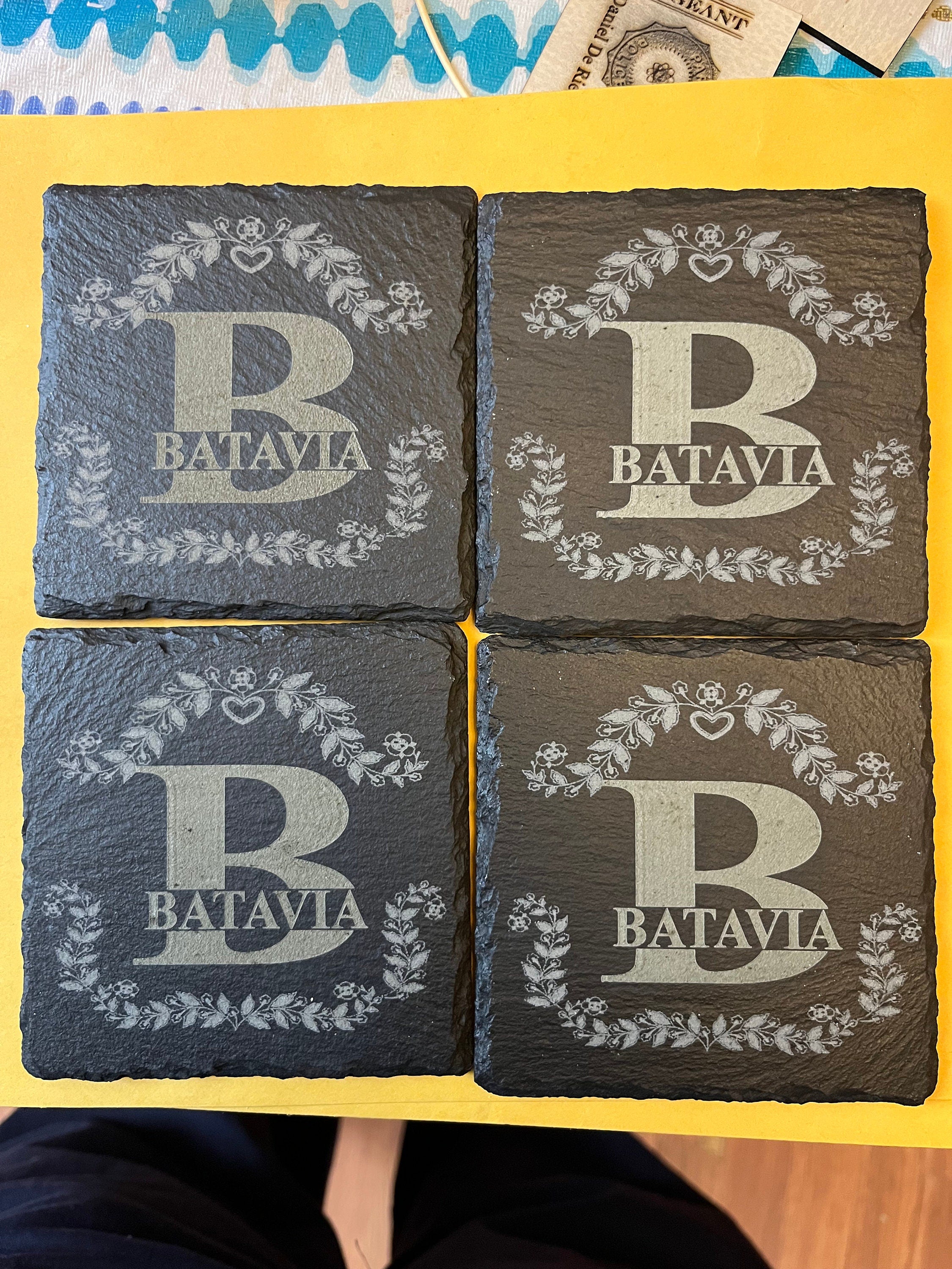 Custom engraved slate coaster set